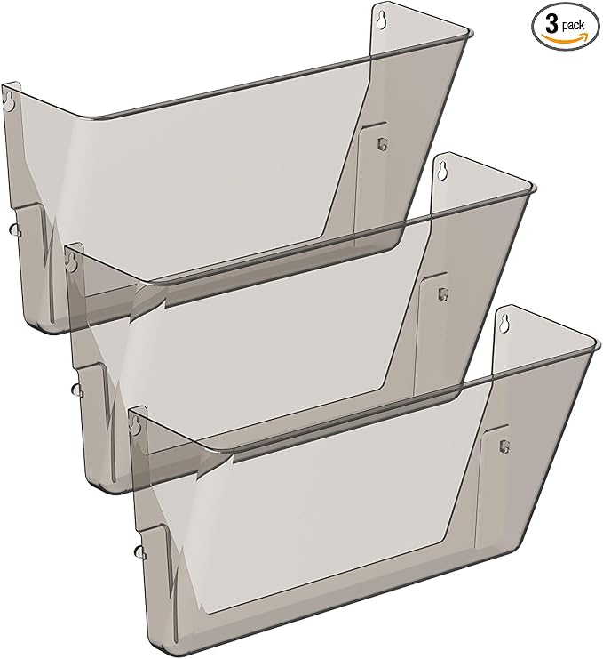Clear Acrylic Single Pocket, Plastic Hanging Wall Mount File Holder for Office Home (Gray, pack3)