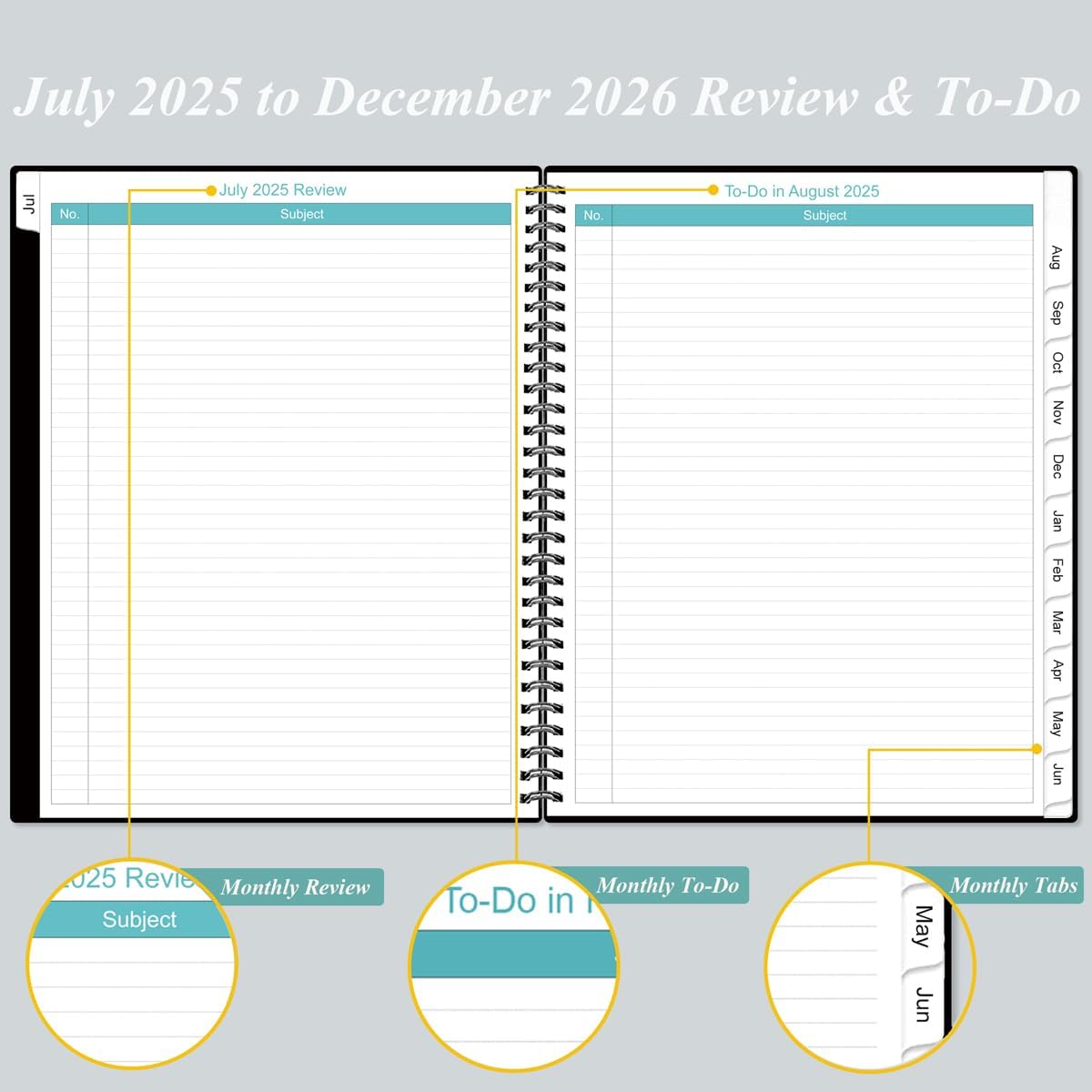 2025-2026 Monthly Planner - 18 Monthly Calendar, July 2025 - December 2026, Two Pages Per Month, 9" x11" Planner with Tabs, Strong Twin-Wire Binding, Inner Pocket, Black