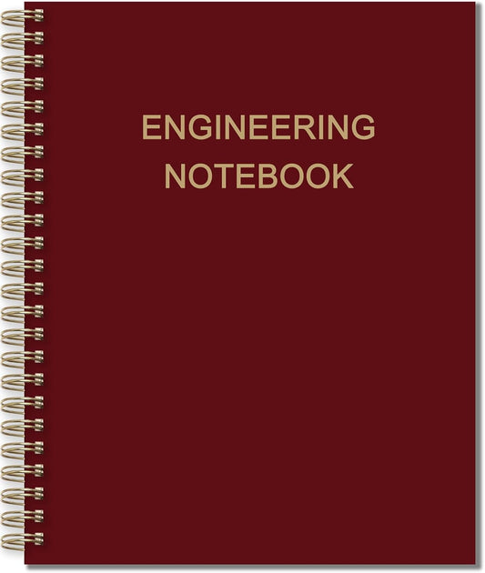 Engineering Notebook/Engineer Graph Paper Notebook - (.25" Grid Format), Lab Notebook Quad Ruled Book with Grid Pages: Table of Contents for Chemistry, Physics, Biology, 8" x 10", Spiral Bound, Red