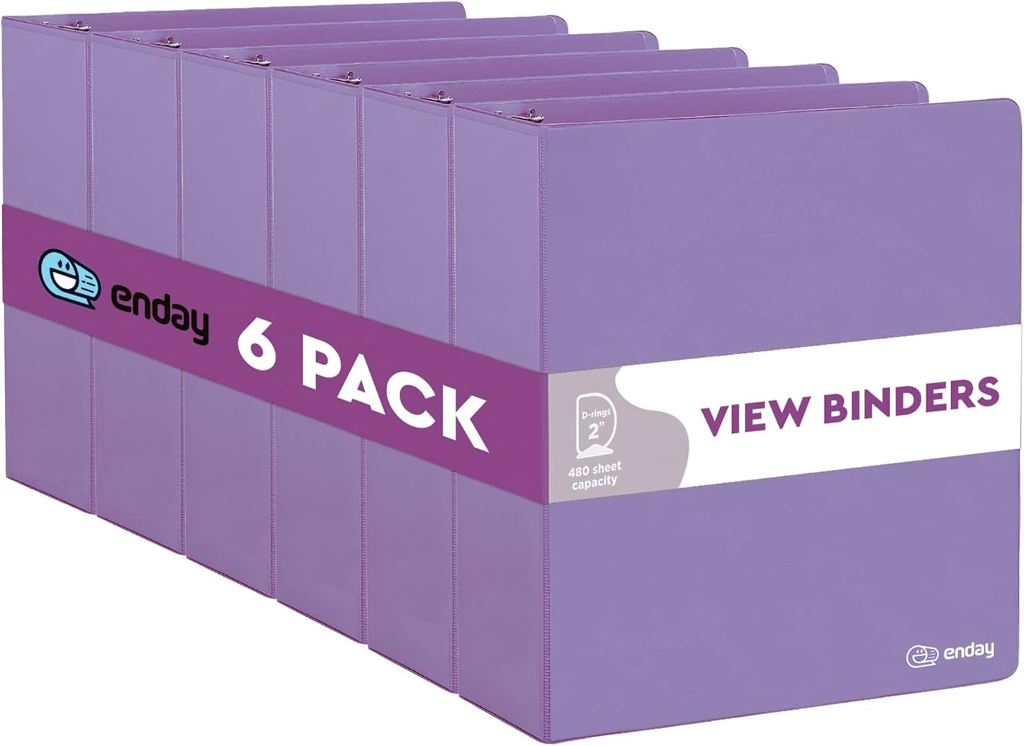 3 Slant D-Ring Binder 2 Inch Binder Purple, 2 in Clear View Cover w/ 2 Inside Pockets, Heavy Duty Colored School Supplies Binders Also Available in Blue, Pink, Red, Green, Grey (6 PC)–by Enday