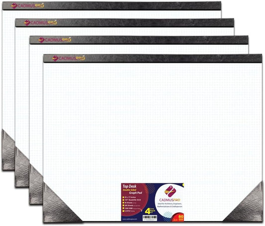 Premium Top Desk 22"x17" Large Graph Pad, Double-Side Quadrille Grid, 21-Gram Paper, 50 Sheets/Pad. Design & Drafting, Science & Math, Art & Illustration, Professional/Academic (4, White)
