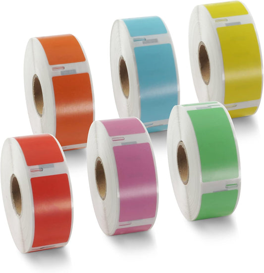 BETCKEY - Mixed Colored Label Replacement for Dymo 30336 (1" x 2-1/8") Return Address Labels, Compatible with Dymo 450, 4XL & Zebra Desktop Thermal Printers [Green+Yellow+Red+Pink+Orange+Light Blue]