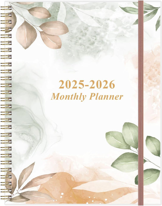 2025-2026 Monthly Planner - 18 Monthly Calendar, July 2025 - December 2026, Two Pages Per Month, 9" x11" Planner with Tabs, Inner Pocket, Rose Leaf