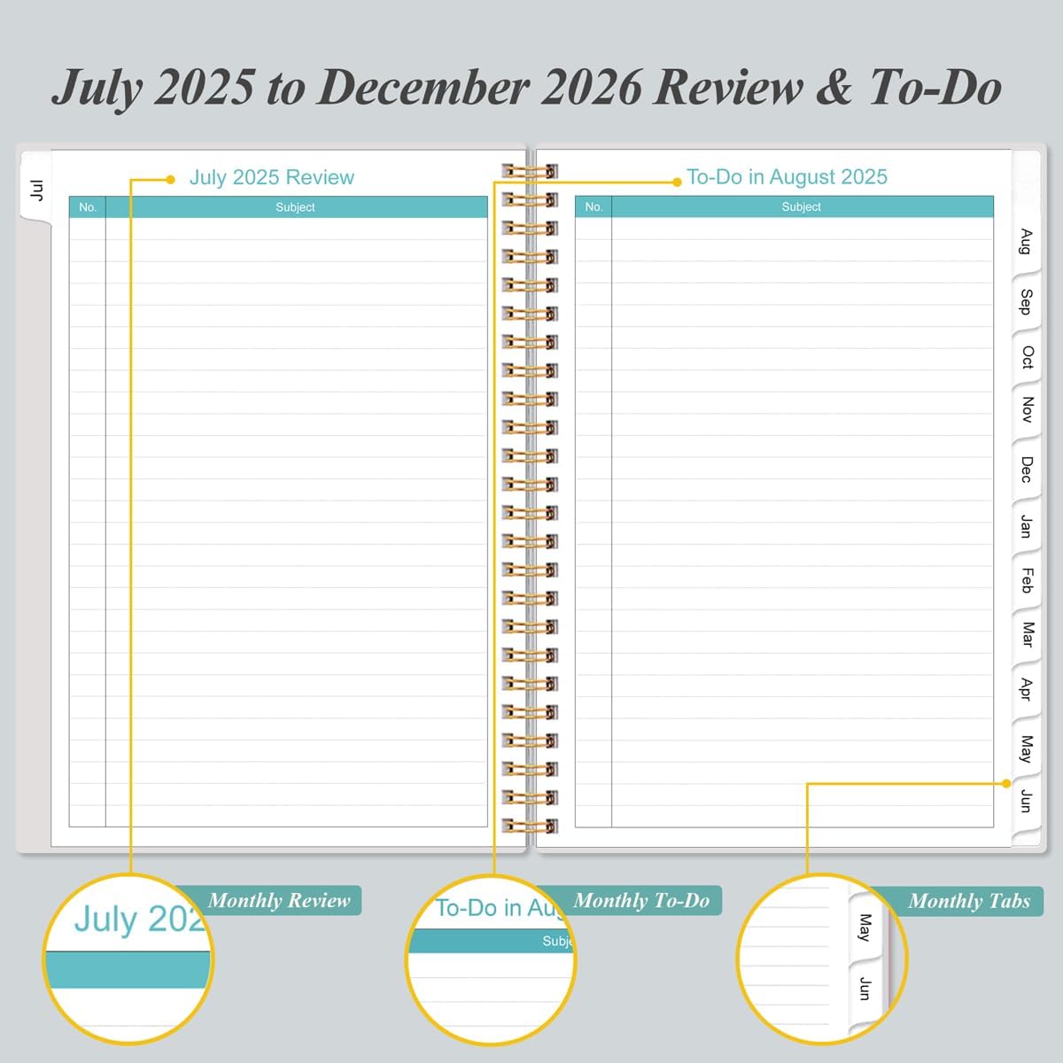 2025-2026 Monthly Planner - July 2025 - December 2026, Two Pages Per Month, 18 Monthly Calendar/Planner with Tabs, Strong Twin-Wire Binding, Inner Pocket, 6.4" x 8.5", Green