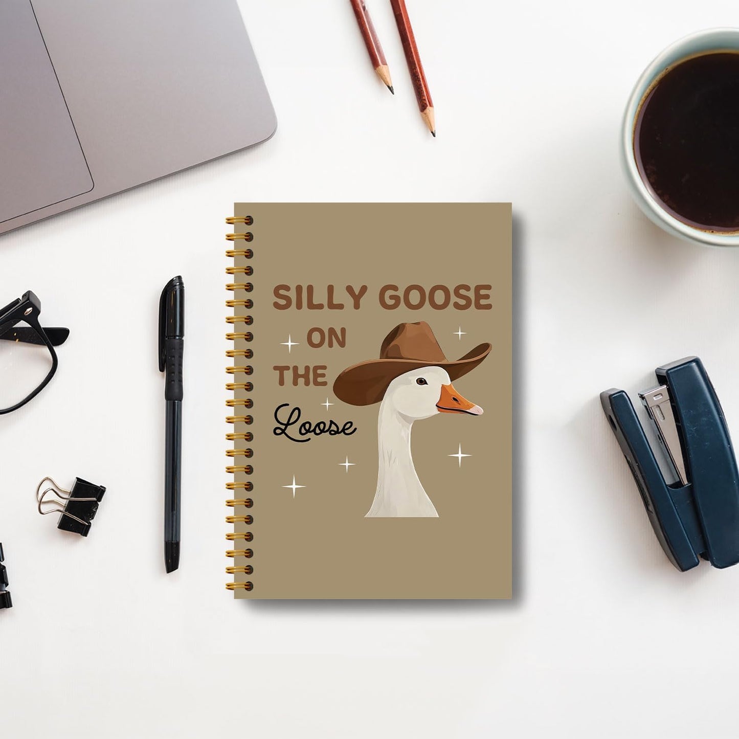 Funny Cowboy Goose Notebook, Goose on the Loose Journal, Vintage Western Journal, Trendy Farm Animal Hardcover Spiral Notebooks 5.5x8.3 Inch