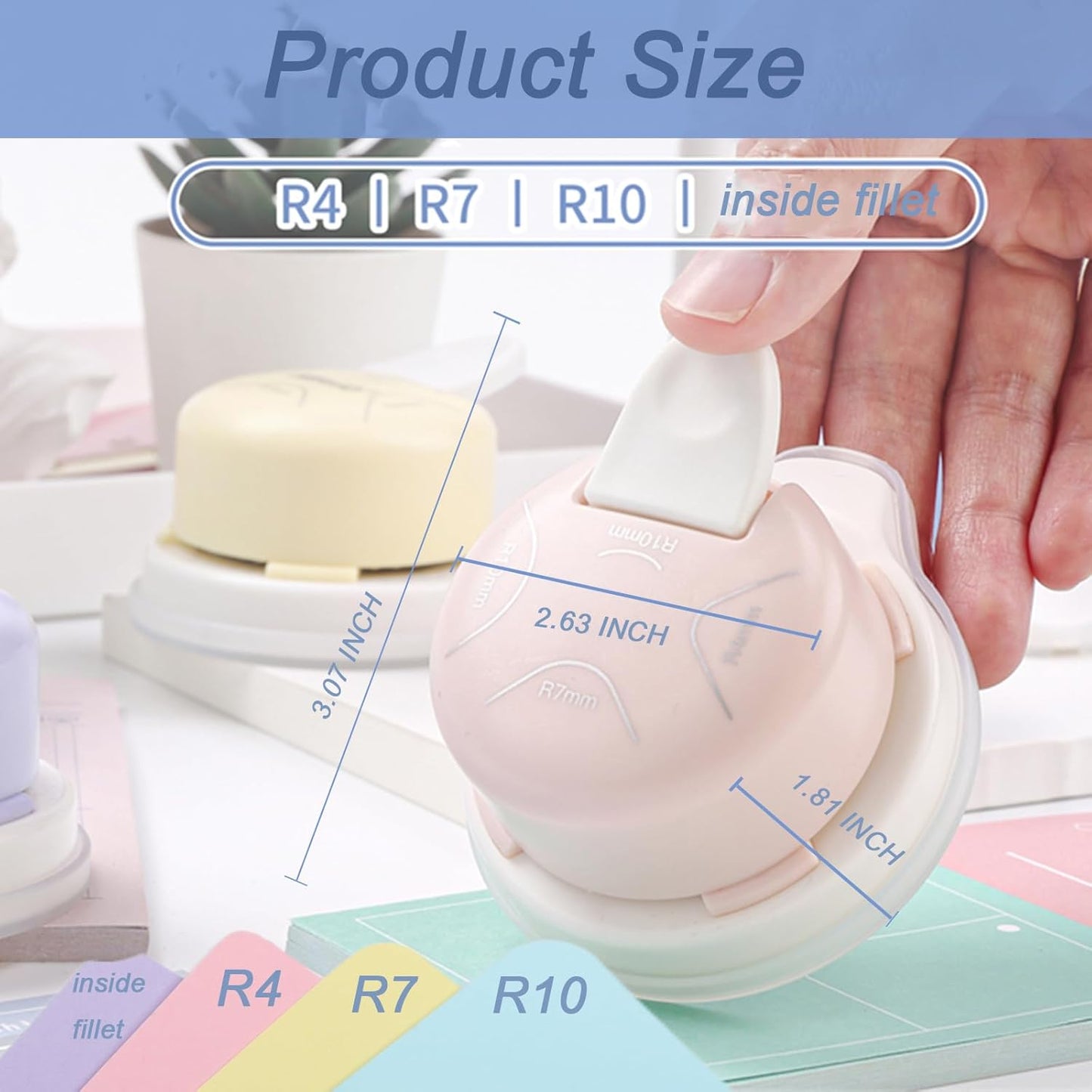 Corner Punch 4 in 1 Corner Rounder Punch (R4+R7+R10+Inside Corner) Corner Cutter for DIY Scrapbooking Photo Tags (Yellow)