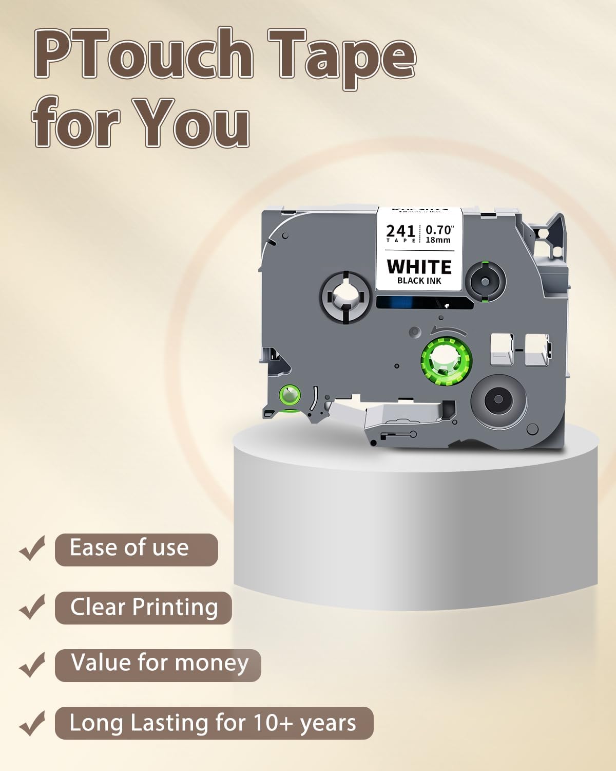 TZe-241 TZ 18mm 0.7 Laminated White Compatible with Brother Label Maker Tape 3/4" PTouch Tape TZe241 Work with Brother P Touch D410 D460BT 2040 1880 1890 E550W P700 P710BT, 6-Pack