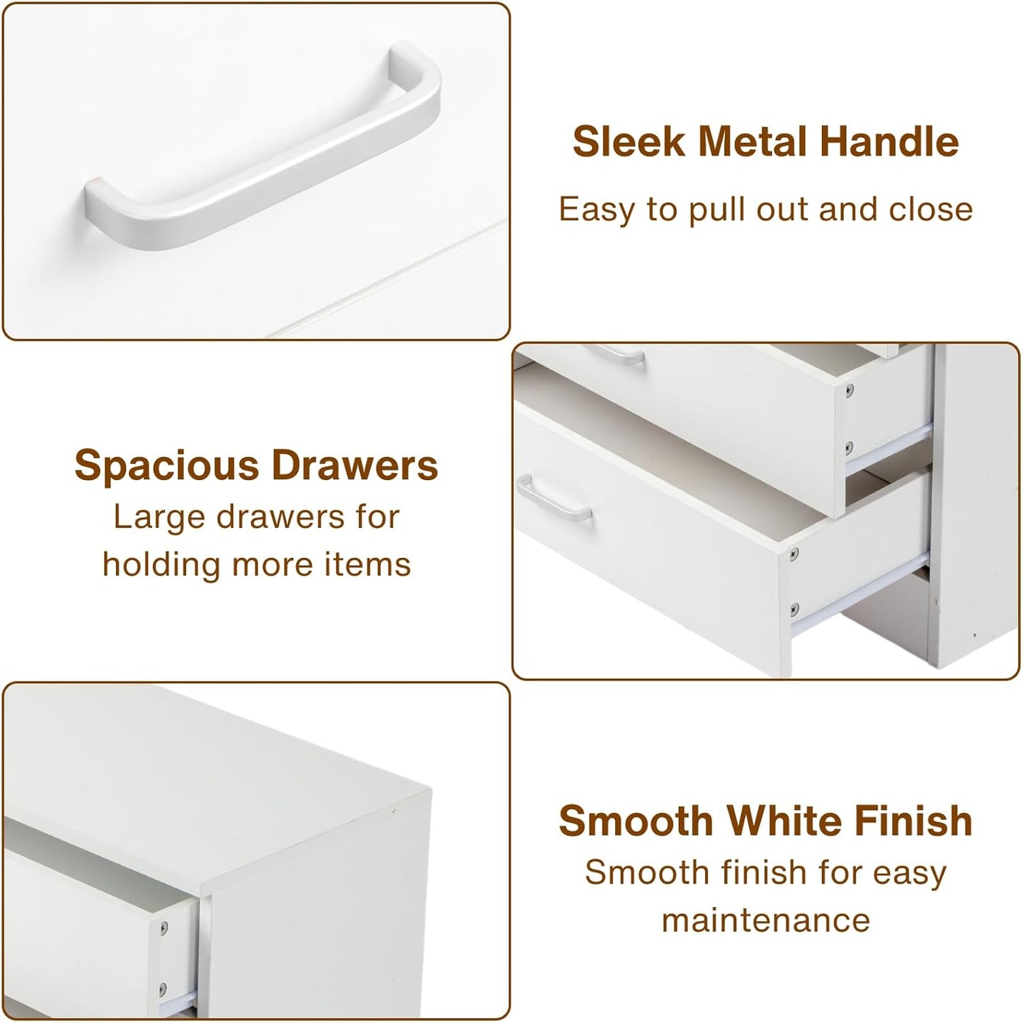 Karl home White 3 Drawer Dresser for Bedroom, Small Nightstand Modern Storage Chest of Drawer Wooden Side Table End Table for Bedroom, Living Room, Reception Room