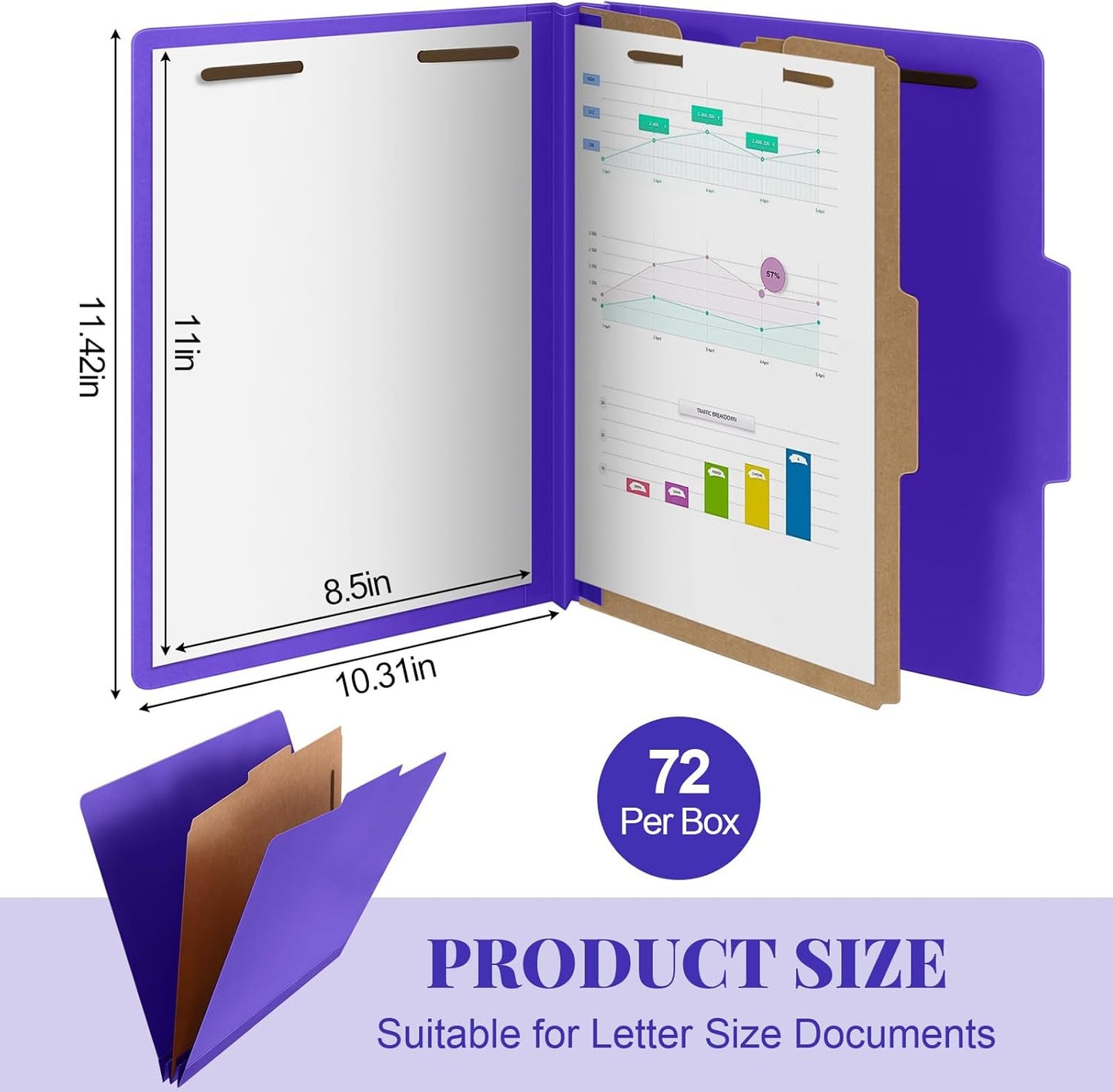 72 Pcs Classification Folders Letter Size, 1 Divider Pressboard File Folder with Fasteners, Expanding File Organizer Bulk for Teachers, Clergy, Office, Church, Christmas Donations (Purple)