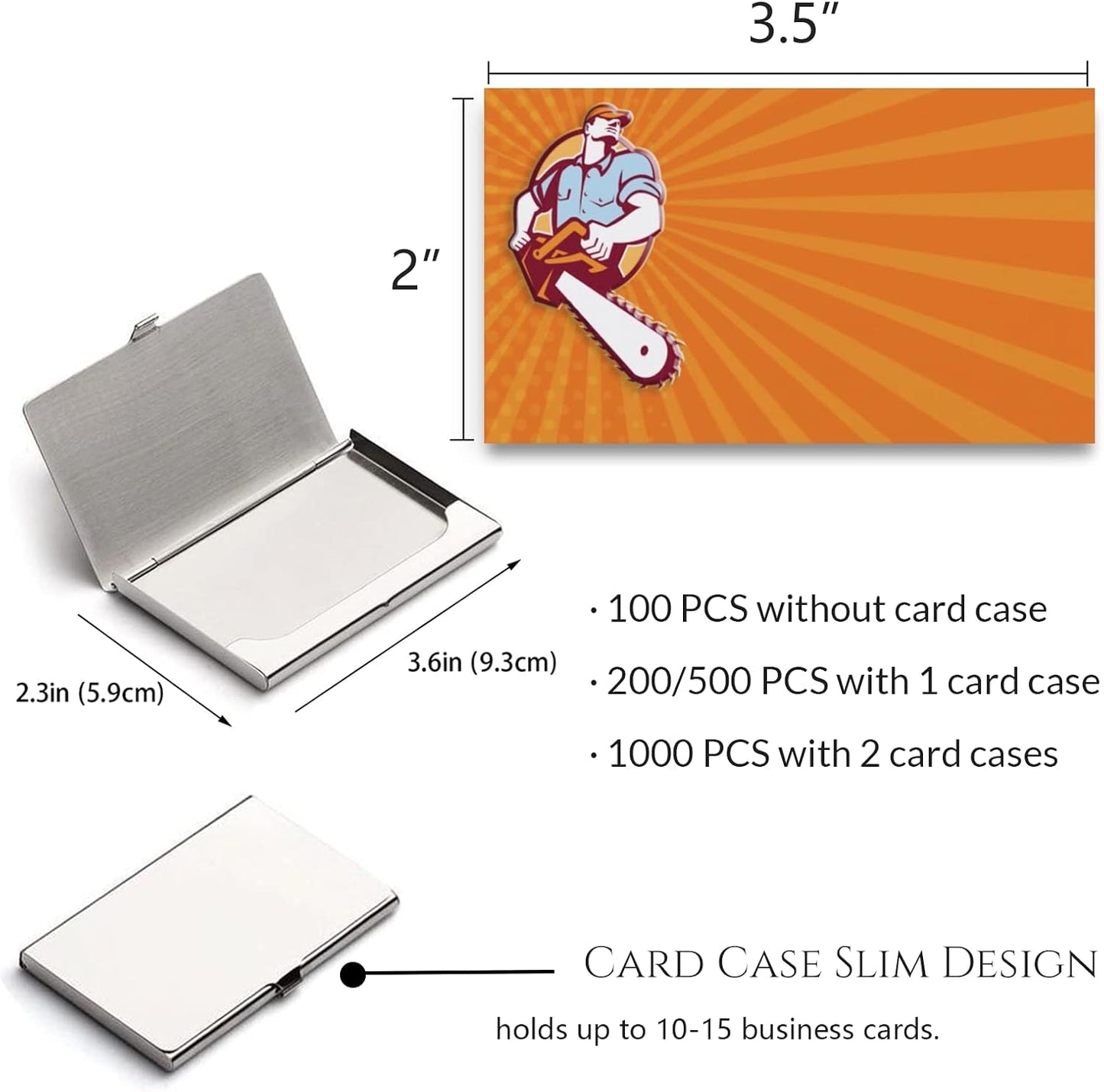 Custom Business Cards Personalized Business Cards for Small Business 300gsm Matte Paper Front & Back Sides Printed 3.5" x 2" - Chainsaw Template