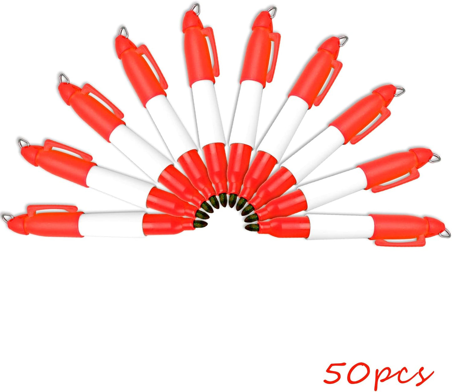 50 Pcs Mini Permanent Markers with Cap Clips Golf Ball Marker Pen Dry Erase Markers with Triangle Hook Golf Keychain Clips for Badge Red Ink Pens for Office School Outdoor Activities,Fine Point