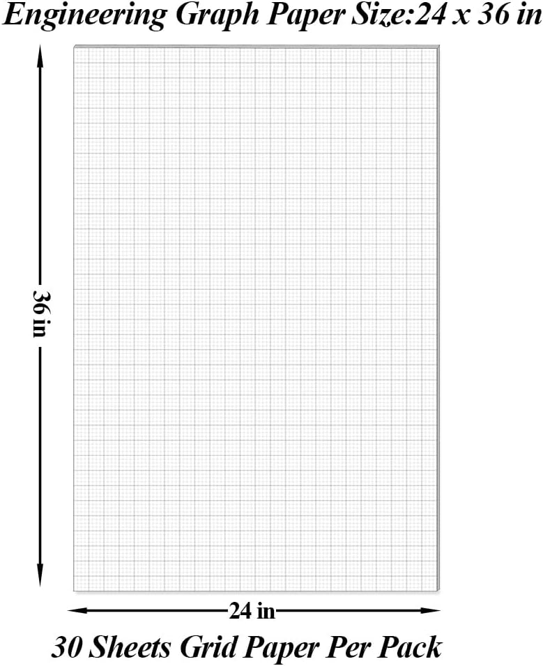 Graph Paper Pad - 36" x 24" Large Graph Paper, 30 Sheets/60 Pages, 4"x4" Ruled Grid Paper for Engineer Architect Designer Mathematician Draftsmen Sketch House Commercial Building Plan Drafting