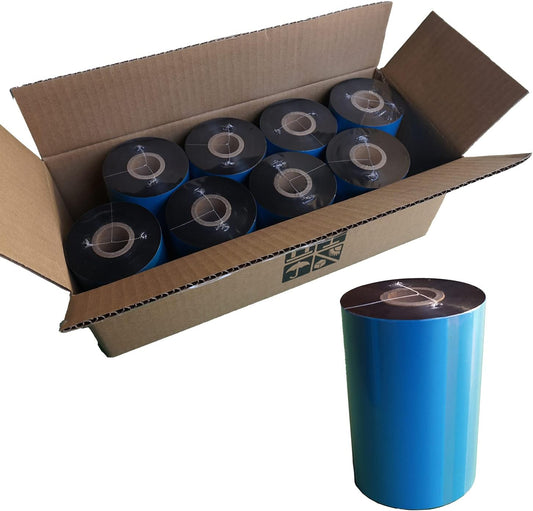 8 Rolls 4.33'' x 1476' Premium Resin Enhanced Wax Ribbon, 110mm x 450m Black Thermal Transfer Ribbon, Barcode Thermal Label Printer Ribbon, CSO-Ink Outside, 1'' Core for Zebra, TSC, GoDex, Citizen