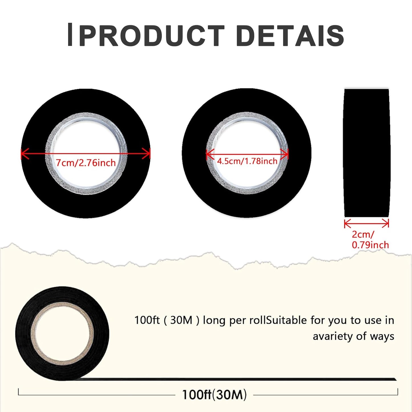 6 Pack Black Flagging Tape, Non-Adhesive Plastic Ribbon Neon Marking Roll, 1"*600ft, Marking Tape for Tree Marking, Hunting, Boundaries and Hazardous Areas,Trail Marking