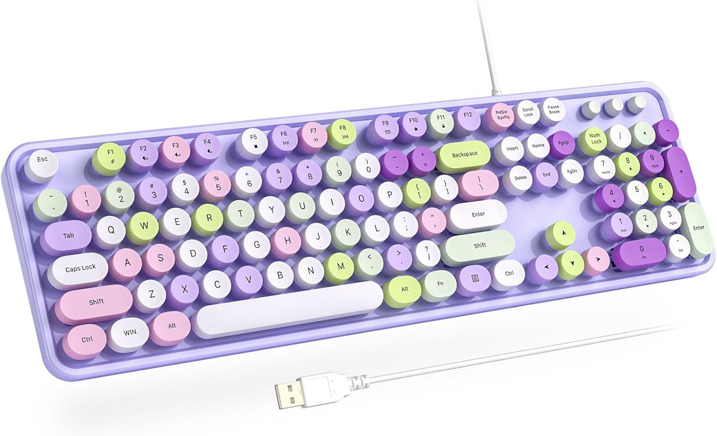 Computer Wired Keyboard, Plug Play USB Full-Size Keyboard with Large Number Pad, Caps Indicators, Foldable Stands, for Windows 7/8/10 PC Laptop (Purple Colorful)