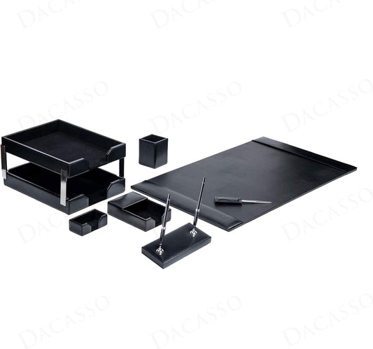 Dacasso Black Bonded Leather Luxury 9 Piece Desk Set - Blotter Pad & Desk Mat Organization Essentials - Executive Decor and Surface Protector