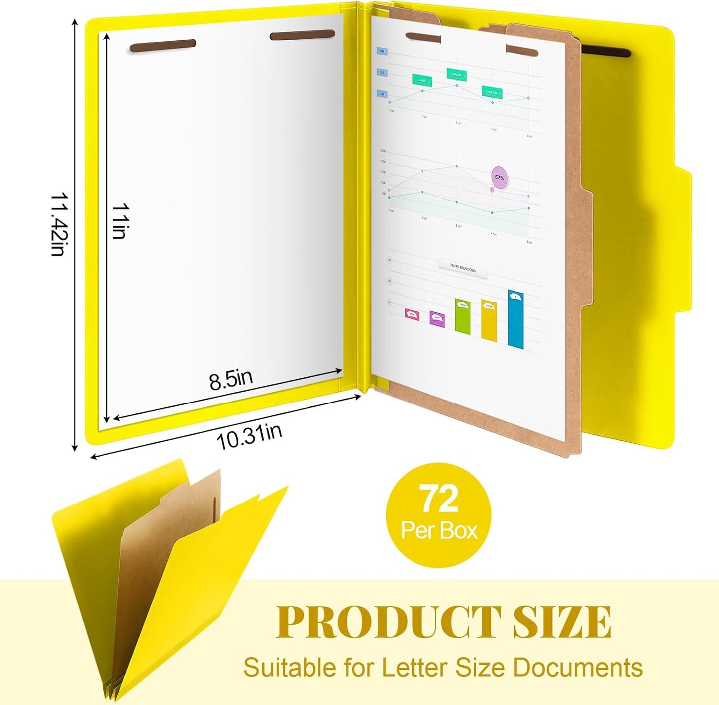 72 Pcs Classification Folders Letter Size, 1 Divider Pressboard File Folder with Fasteners, Expanding File Organizer Bulk for Teachers, Clergy, Office, Church, Christmas Donations (Yellow)