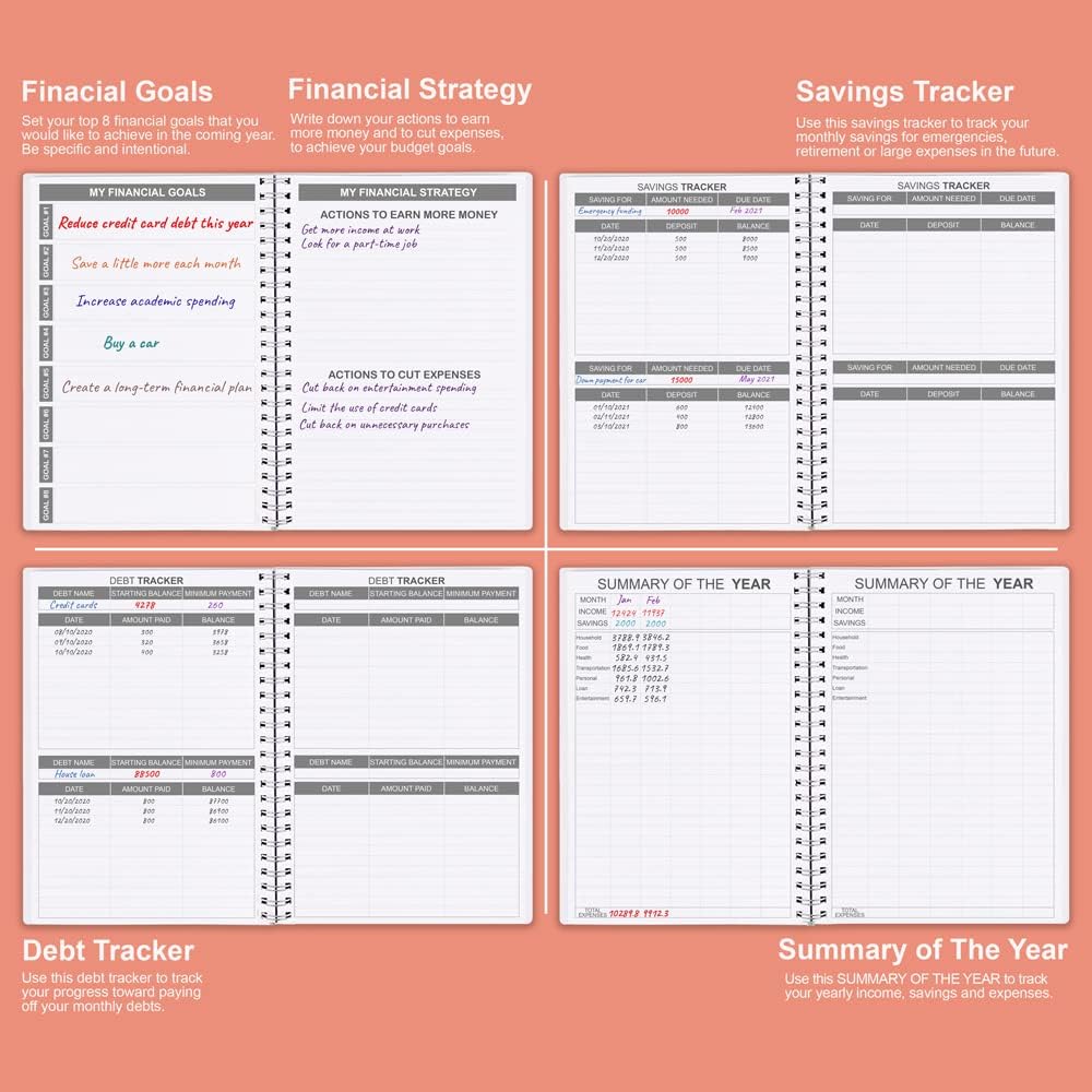 Budget Planner - Monthly Finance Organizer with Expense Tracker Notebook to Manage Your Money Effectively, Undated Finance Planner/Account Book, Start Anytime, 1 Year Use, A5, Rose Watercolor