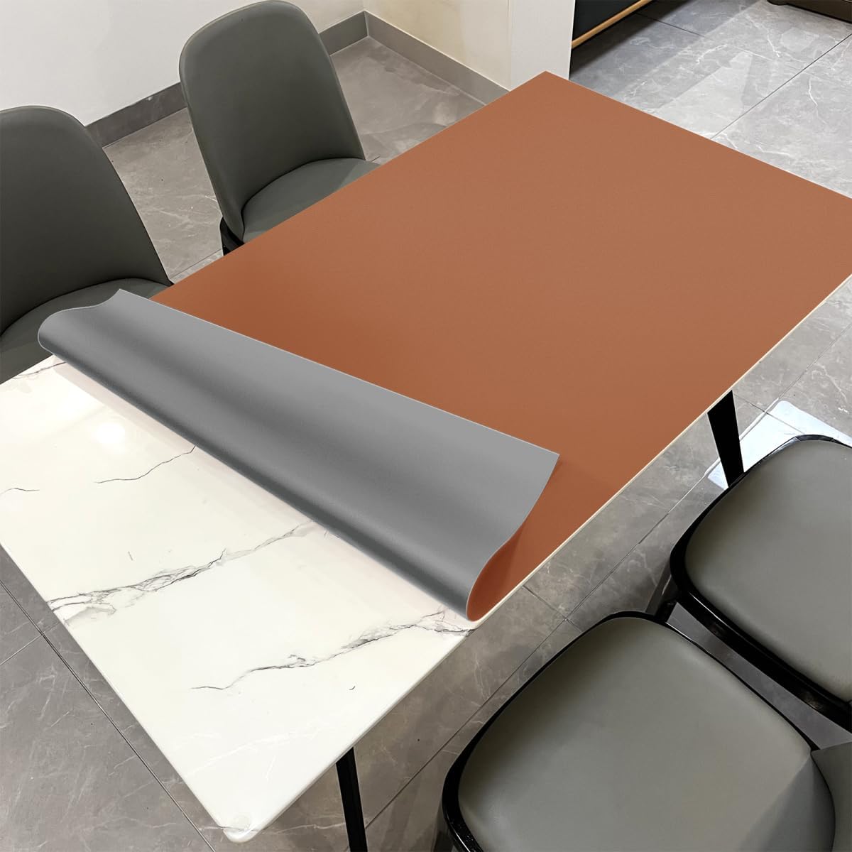 Leather Table Cover,1.8mm Thick,36x72 Inch Table Protector,Table Protector for Dining Room Table,Dining Table Cover,Table Cover Protector,Table Pad,(Brown+Gray,36x72)