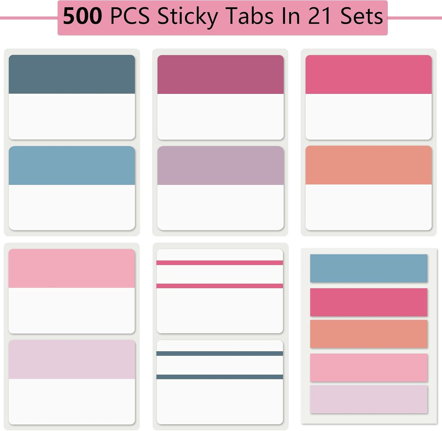 ELII 500 PCS Sticky Index Tabs 2 Inch Colorful Sticky Tabs for Notebooks, Page Markers Tabs for Binders
