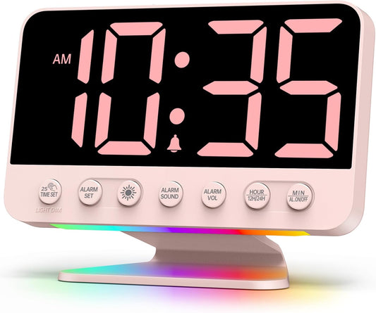Digital Alarm Clocks for Bedrooms: Large Bold Number 5 Brightness Dimmer - Easy to Read Across The Room - 5 Alarm Sound 8 Night Light - Sakura Pink