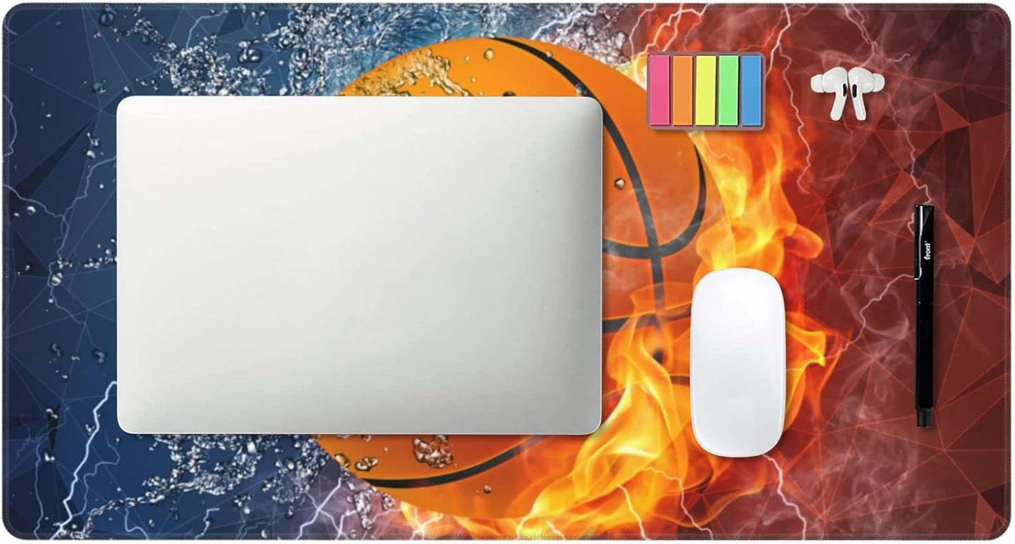 Basketball Extra Large Mouse Pad for Boys Men Desktop Gaming, 29.5" x 15.8" Cool Sports Style Extended Desk Mat with Stitched Edges and Non-Slip Base, Water Resist Desk Pad for Keyboard Laptop