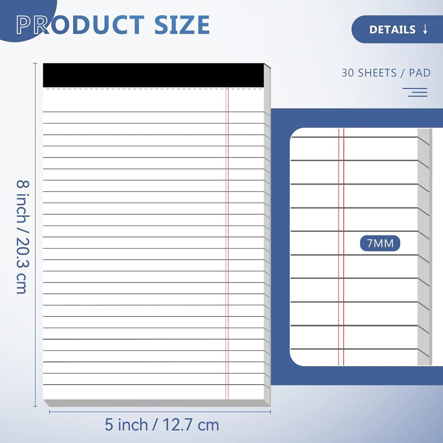 5" x 8" Note Pads 6 Pack of Legal Pads 30 Sheets Notepad College Ruled Small Writing Pads Perforated Pages Paper Pads 80GSM Heavyweight Paper Note Pads for Home, Office, or School
