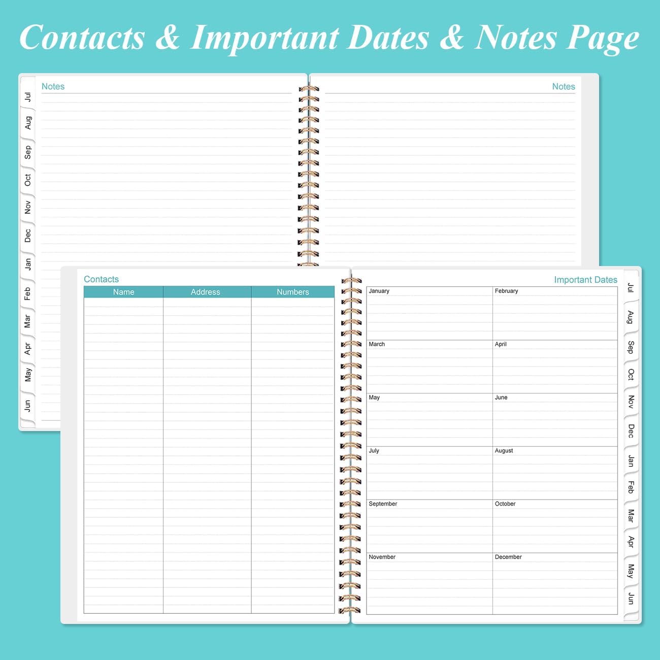 2025-2026 Monthly Planner - 18 Monthly Calendar, July 2025 - December 2026, Two Pages Per Month, 9" x11" Planner with Tabs, Strong Twin-Wire Binding, Inner Pocket, Teal Floral