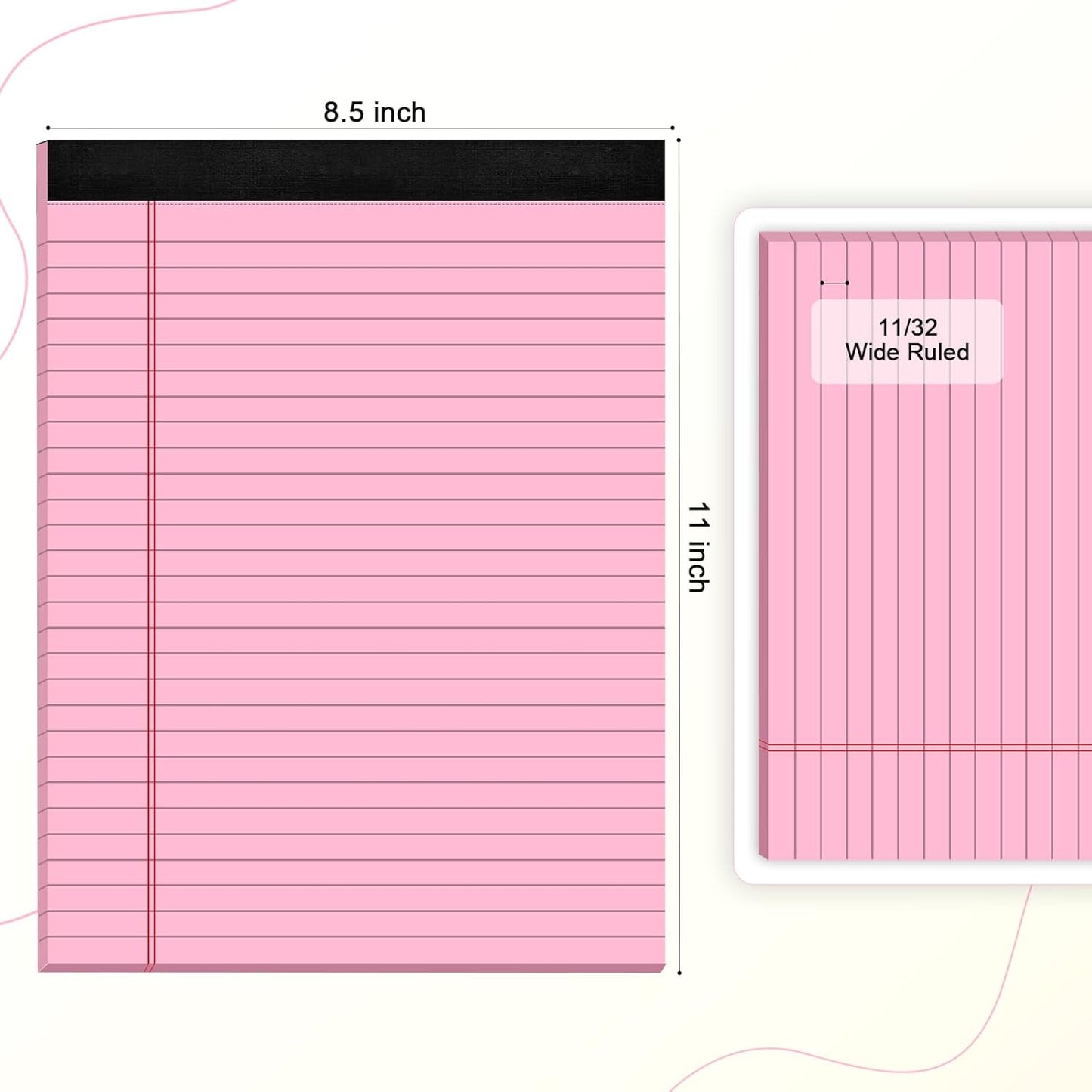 Colored Legal Pads 8.5 x 11 Note Pads, Wide Ruled Sturdy Back Writing Pads 30 Sheets/Pad, 20lb Colored Paper, Perforated Notepad with Sturdy Back (4 Pads)