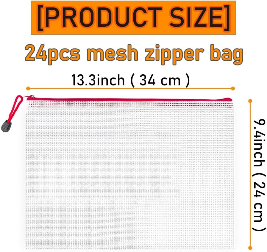 D-KINGCHY 24Pcs Zipper Storage Bags, Plastic Mesh Zippered Pouch for Organization, Waterproof Versatile Bags for Office Supplies School Travel