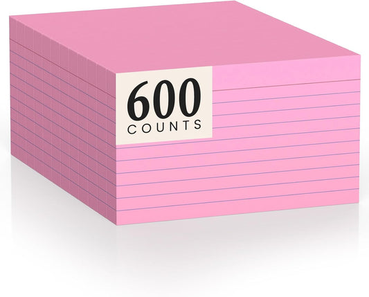 600 Count Index Cards 3 x 5 Inch Pink Lined Flash Cards Ideal for Studying and To-do-List, Portable Note Cards Taking for Students and Teachers, Flash Card Styled for Home, Office or School Use