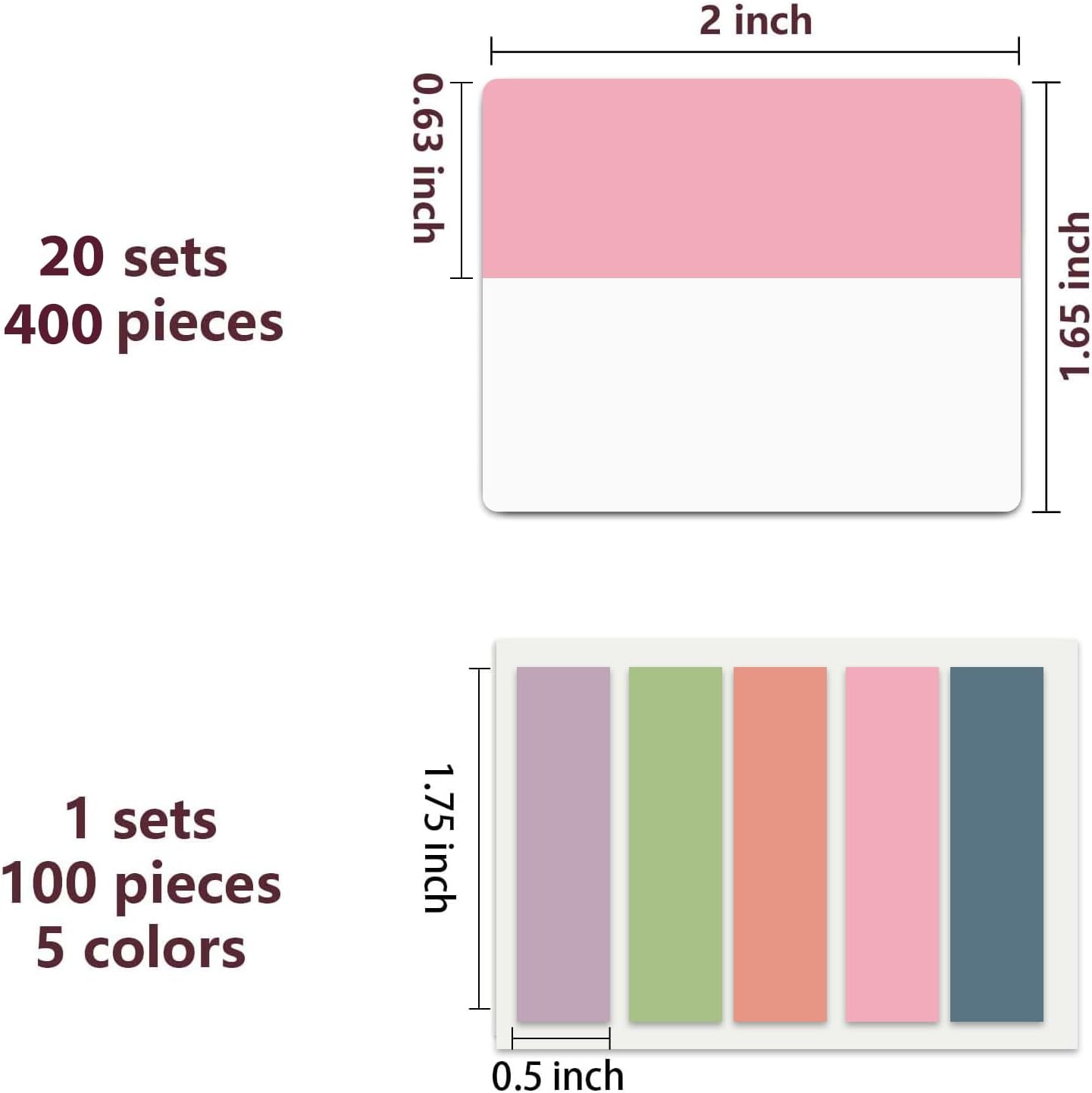 ELII 500 PCS Book Tabs 2 Inch Sticky Index Tabs, Colored Page Markers Repositionable Tags Reading Tabs Self Adhesive Tape Flags for Books, Binders, Notebook and File Folders