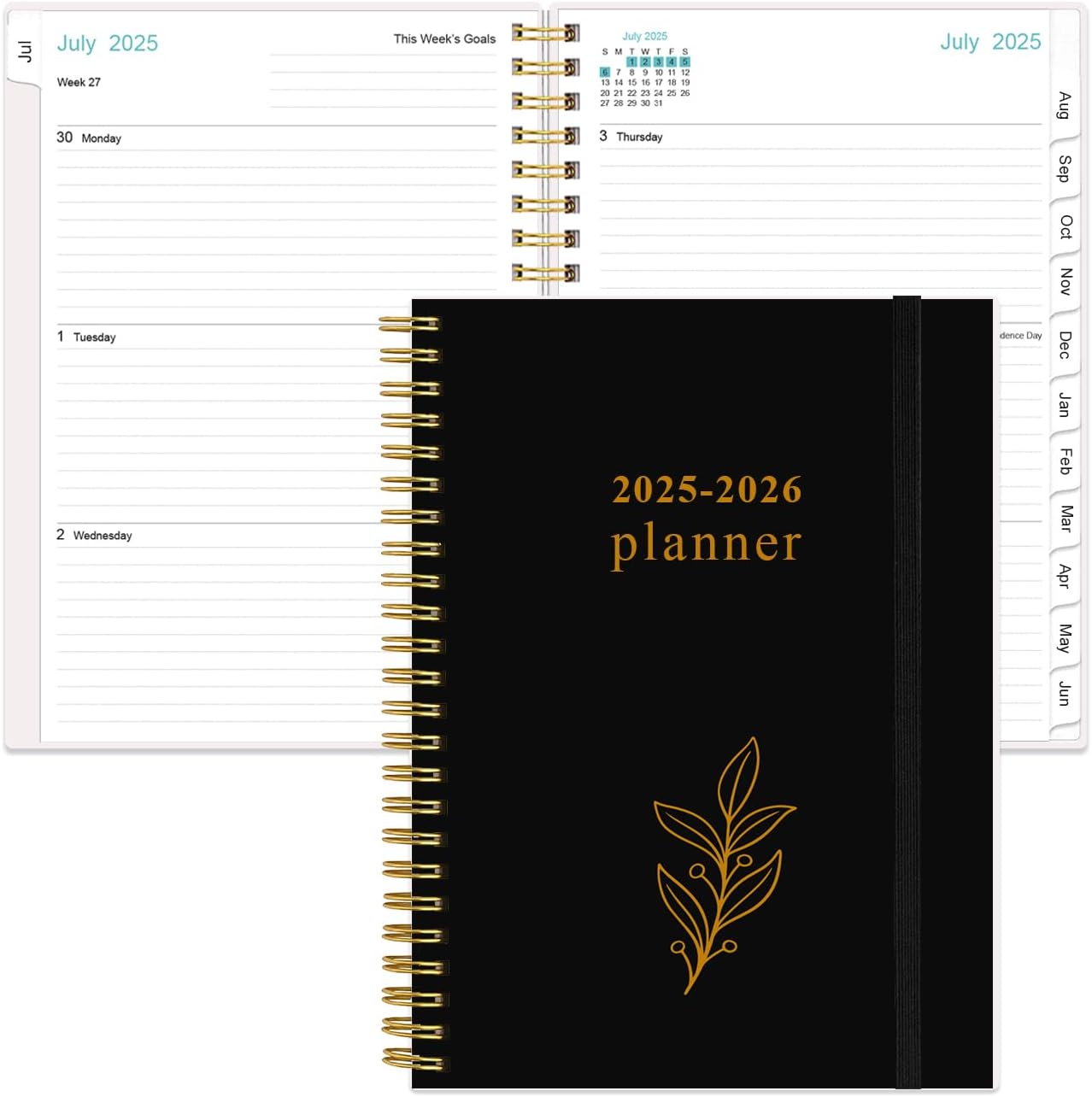 2025-2026 Planner - Academic Planner 2025-2026 from July 2025 - June 2026, Weekly & Monthly Planners Spiral Bound with 12 Monthly Tabs, Inner Pocket, 6.4" x 8.5", Black