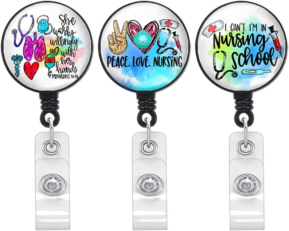 Retractable Blue Badge Reel- Badge Holder with Alligator Clip - 3 Pack Nurse Badge Clip for ID Card (Blue Nurse)