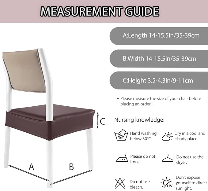 CWK Waterproof PU Leather Dining Chair Covers Set of 1-Stretchable Chair Seat Slipcovers, Removable & Washable Protector for Dining Room,Home,Office,Wedding,Rear Covers (PU-Coffee)