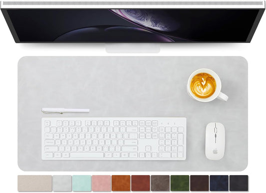 Distressed Leather Desk Mat - Non-Slip PU Desk Pad for Office and Home - Desk Organization and Accessories - Ideal for Large Mouse Pad and Desk Mats on Top of Desks(Ash Gray,27.6"x 13.8")