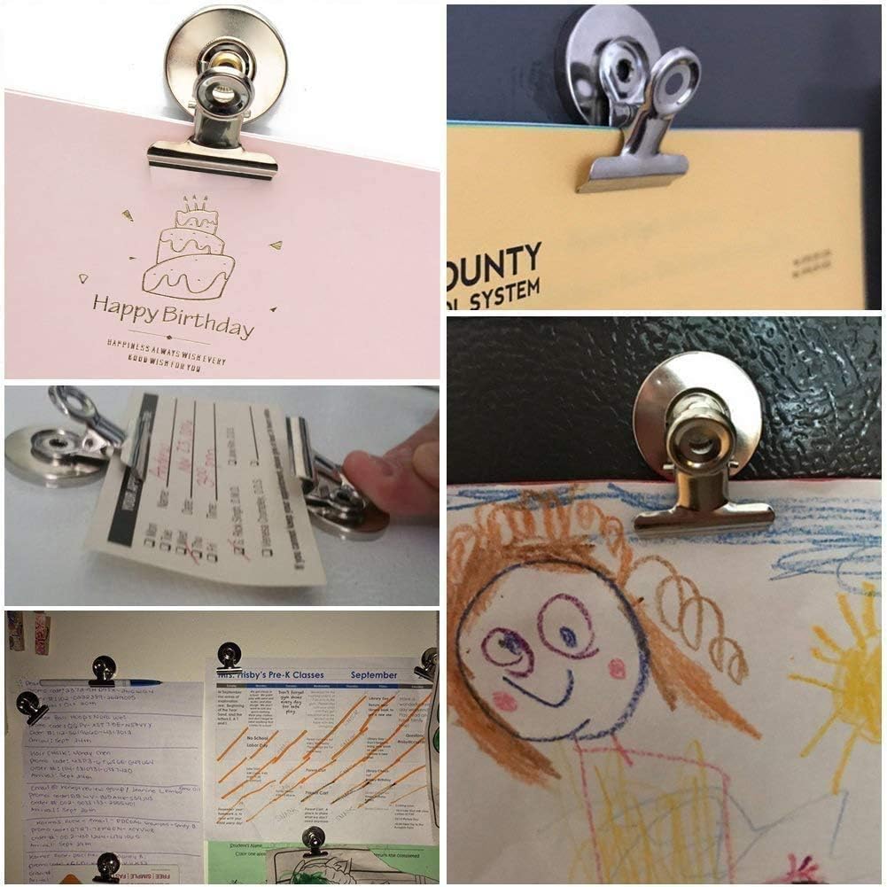 Grtard 60pack Magnetic Clips Heavy Duty, Silver Magnet Clips for Fridge, Refrigerator Magnets, Strong Magnetic Clip,Scratch Free Magnets with Clip for Refrigerator, Whiteboard, Classroom, Locker