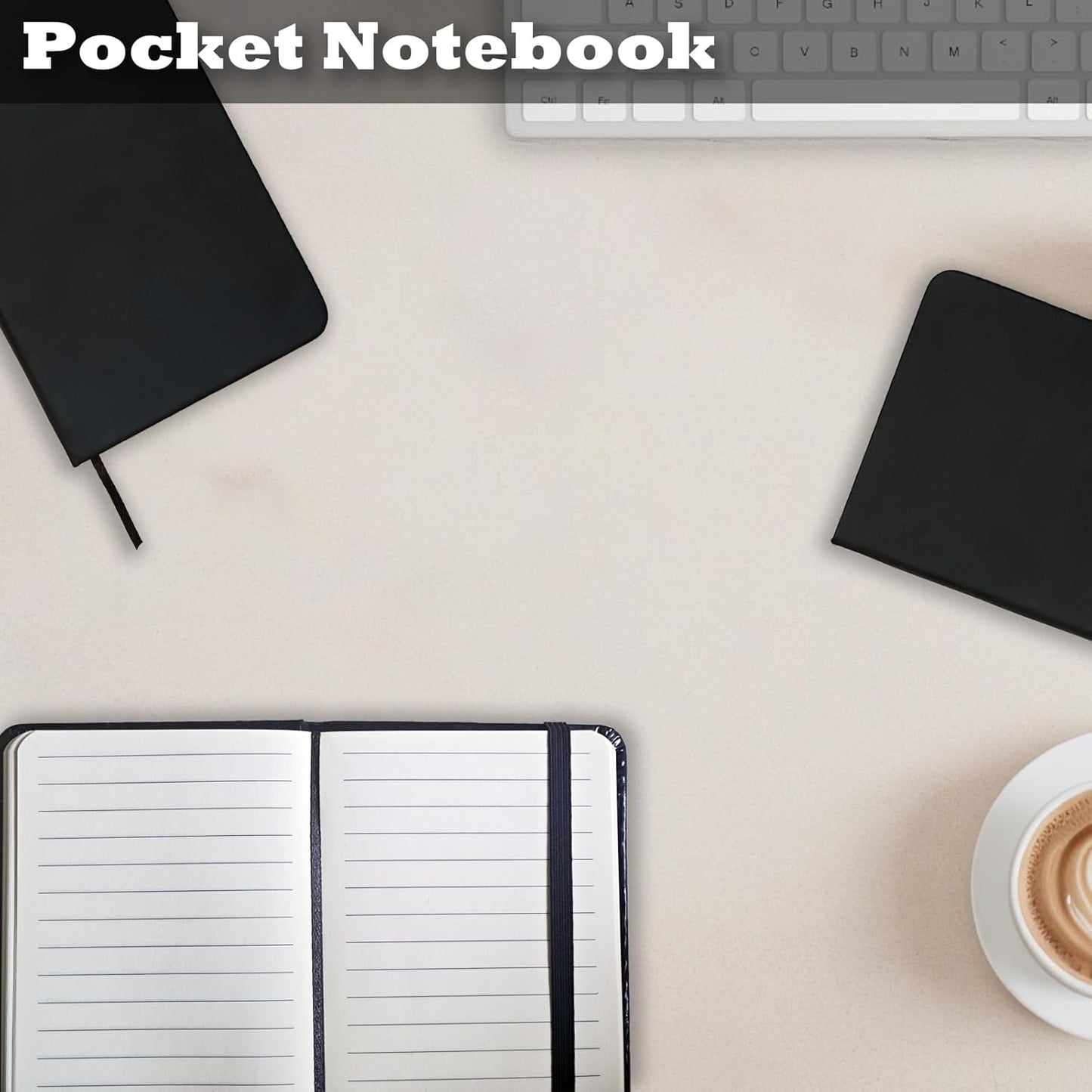 2 Pack Notebook Journal, 160 Pages Pocket Notepad with Waterproof Cover, Mini Memo Pads for Home, School, College, Office, Work, Travel (Black)