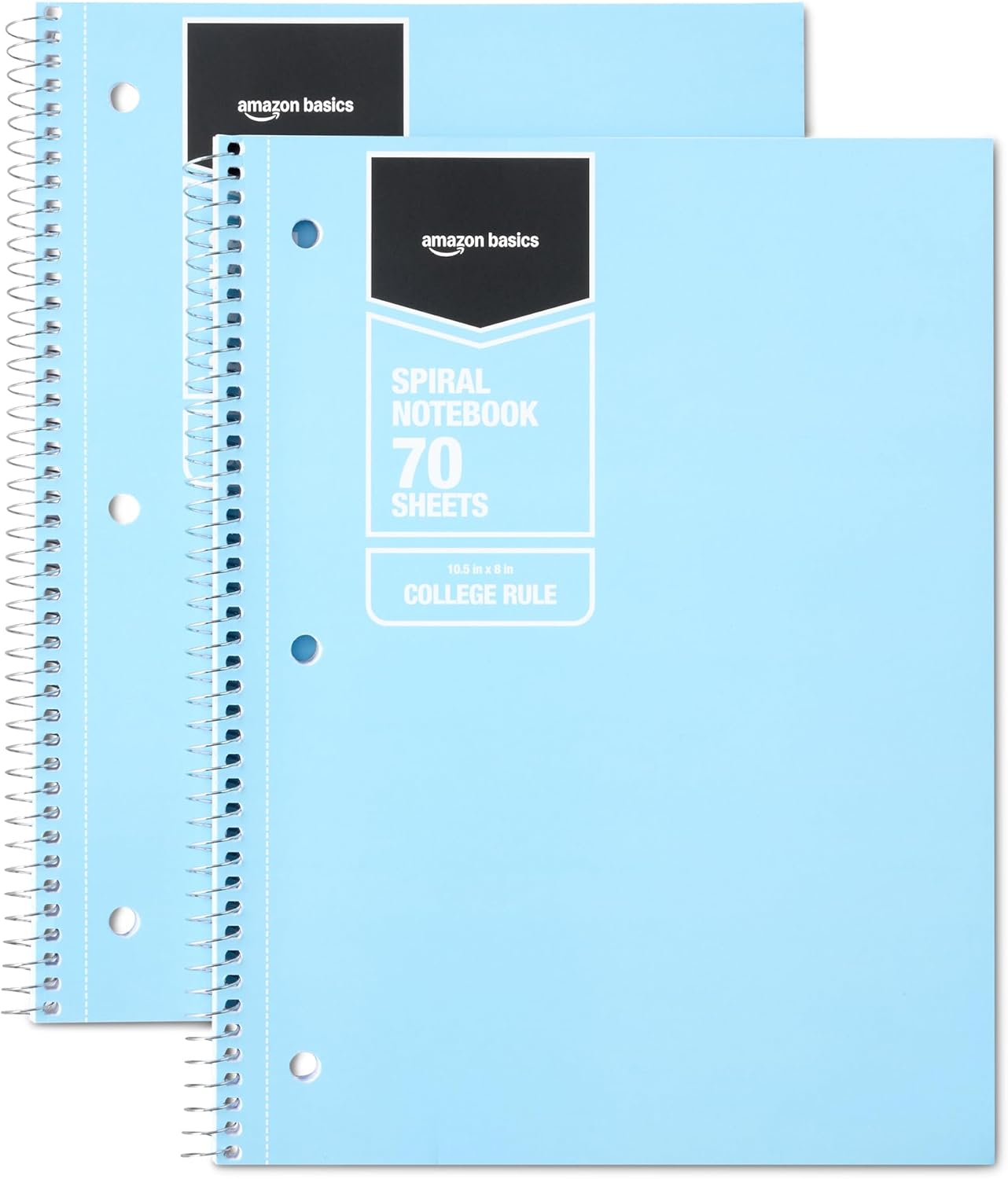 Amazon Basics Wide Ruled Spiral Notebook, 70 Sheets, 8" x 10-1/2, Light Blue, 2 pack