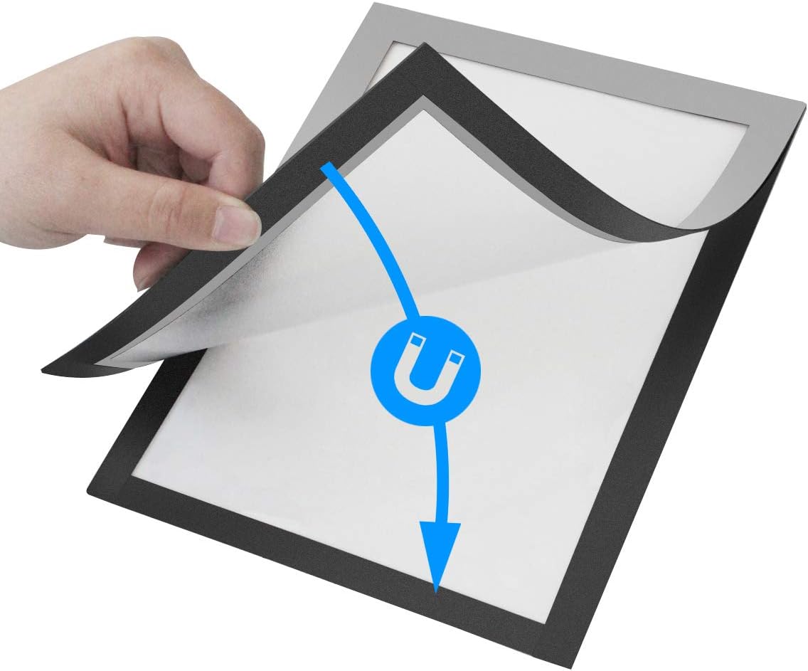 Document Sign Holder Pockets with Adhesive Back, Plastic Poster Picture Notice Display Frame for Window/Door/Wall/Cabinet, 8.5 x 11.6 Inches, Silver, 6 Pack