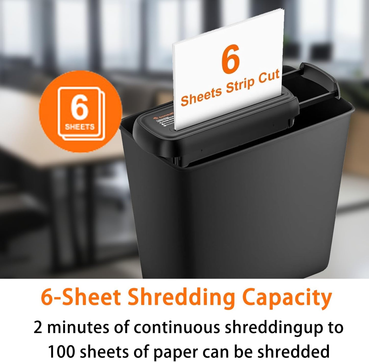 Bonsaii 6-Sheet Paper Shredder for Home Office, Portable Compact Design with Extendable Handle & Overheat Protection, 3.4 Gal Wastebasket