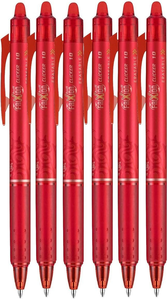 FriXion Clicker Retractable Erasable Gel Pen, Red, Bold Point, 6-pk; Bundle with Plastic Reusable Pouch