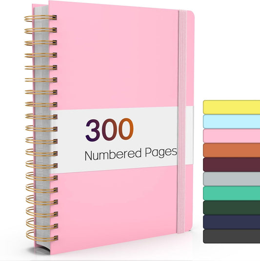 Forvencer A4 Lined Spiral Journal Notebook with 300 Numbered Pages, 11" X 8.5" Thick Journals for Writing with 100GSM Paper, Hardcover Notebooks with Contents for Work, School, Pink