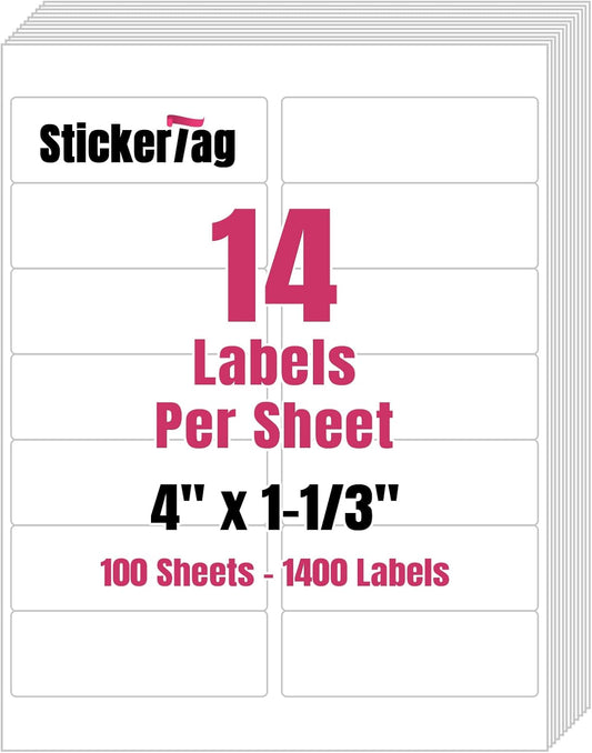 14UP 4" x 1-1/3" Shipping Labels Compatible with Laser & Inkjet Printers, Address Mailing Labels Self Adhesive Stickers (100 Sheets)