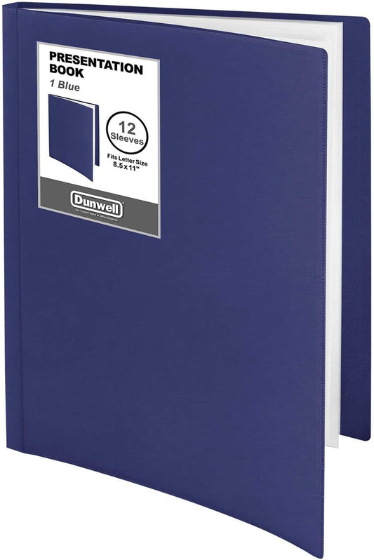 Dunwell Presentation Binder 12-Pocket, Displays 24 Pages, 8.5x11 Portfolio Binder with Plastic Sleeves, Storage and Organizer for Documents, Certificates, Projects, Photos (Blue)