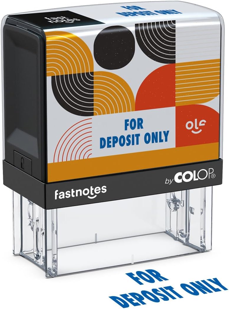 Fastnotes for Deposit ONLY Self-Inking Rubber Stamp by COLOP- Great for Office Documents, Notary, Warehouse, Accounting, Business, and Legal Documentation - Blue Ink (for Deposit ONLY- Blue)