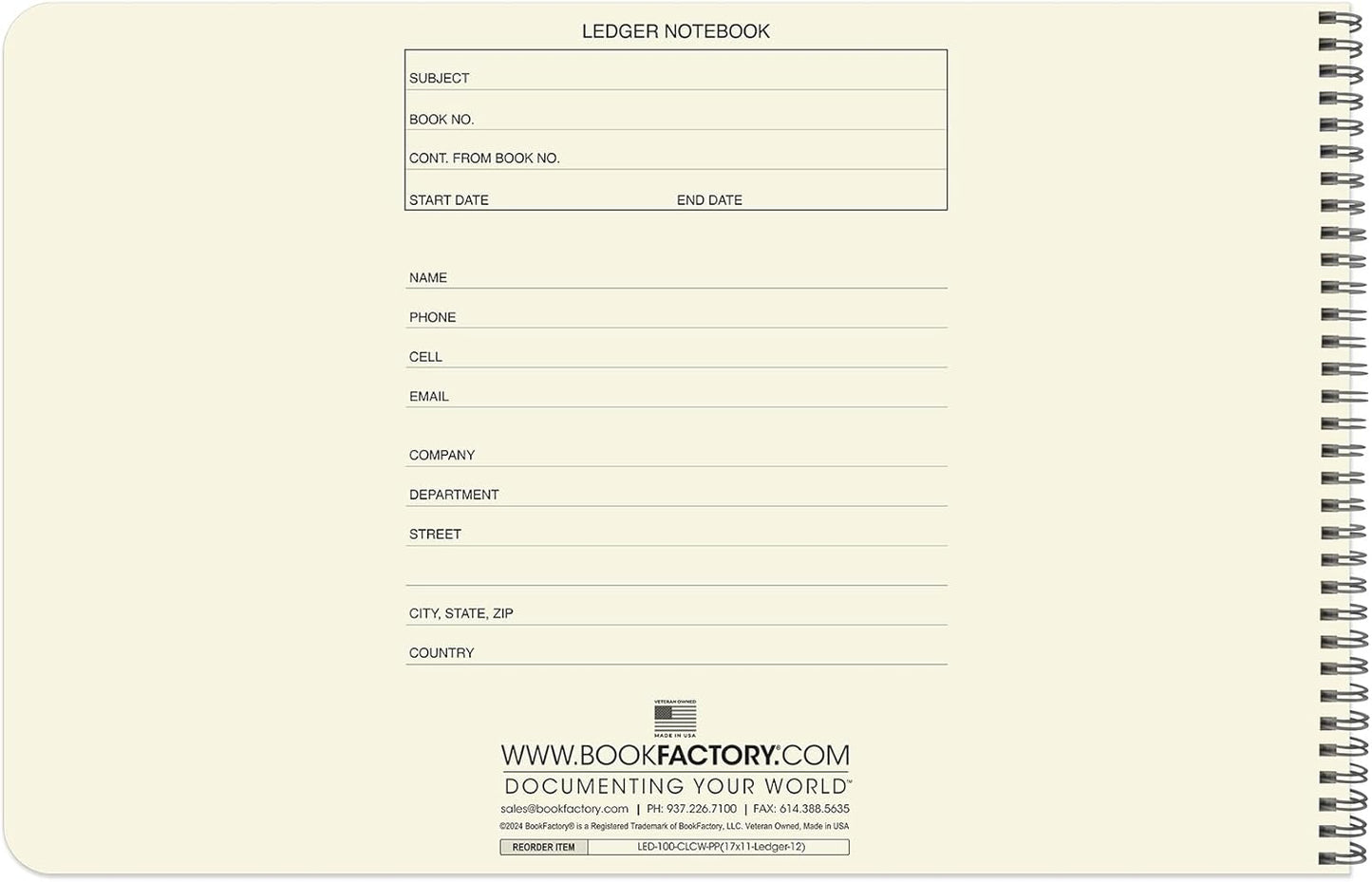 BookFactory Accounting Ledger Notebook/Large 12 Column Accounting Ledger Columnar (Twelve Columns) Log Book - 17'' x 11'', 100 Pages, Wire-O Landscape Format (LED-100-CLCW-PP(17x11-Ledger-12)-AX)