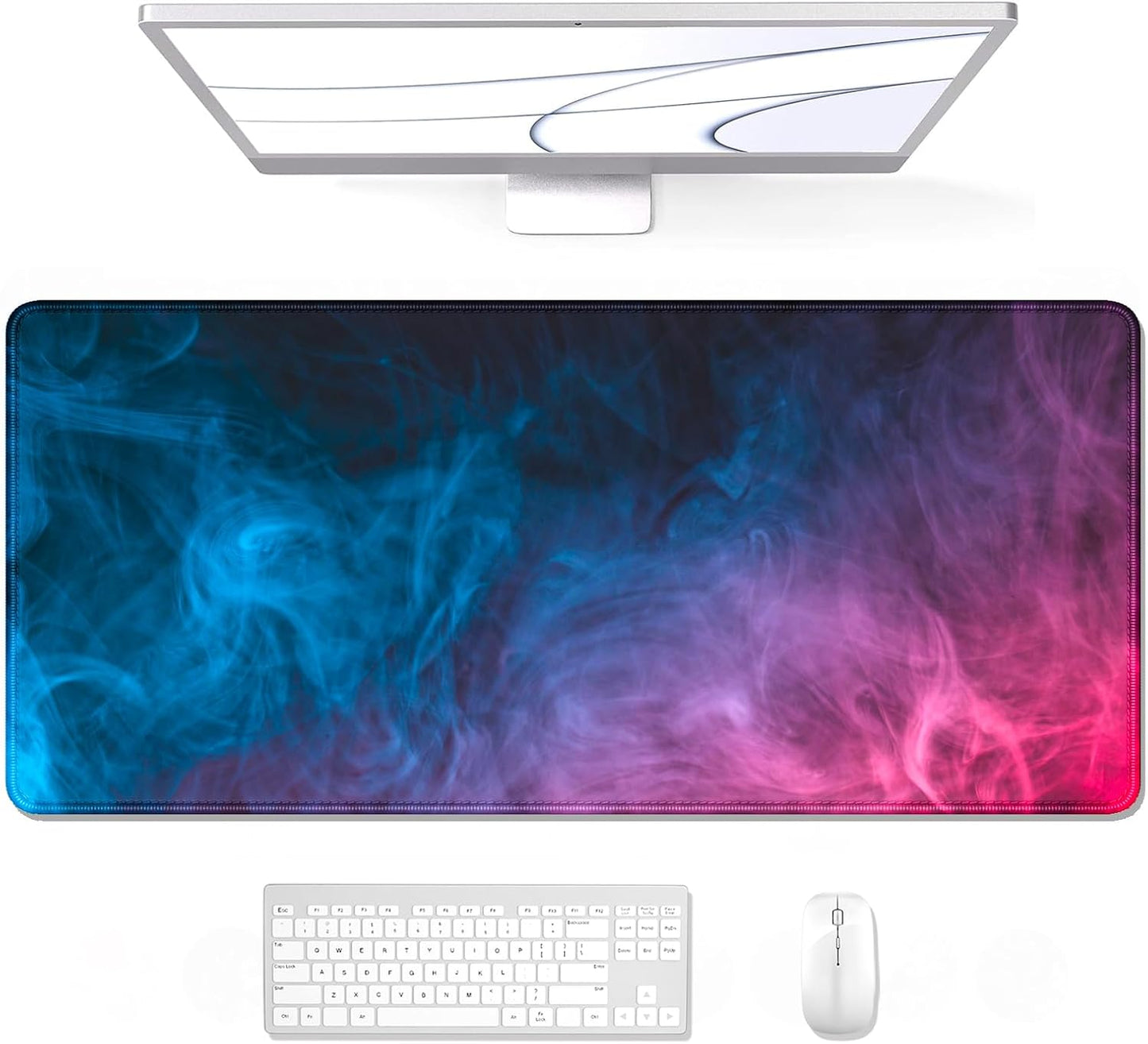 Auhoahsil Large Mouse Pad, XXL Gaming Mousepad, Desk Mat for Desktop, Thick Rubber, Big & Long Size, Stitched Edges, Full Desk Pad for Laptop & Computer, Extended 31.5 x 11.8 in, Colorful Smoke