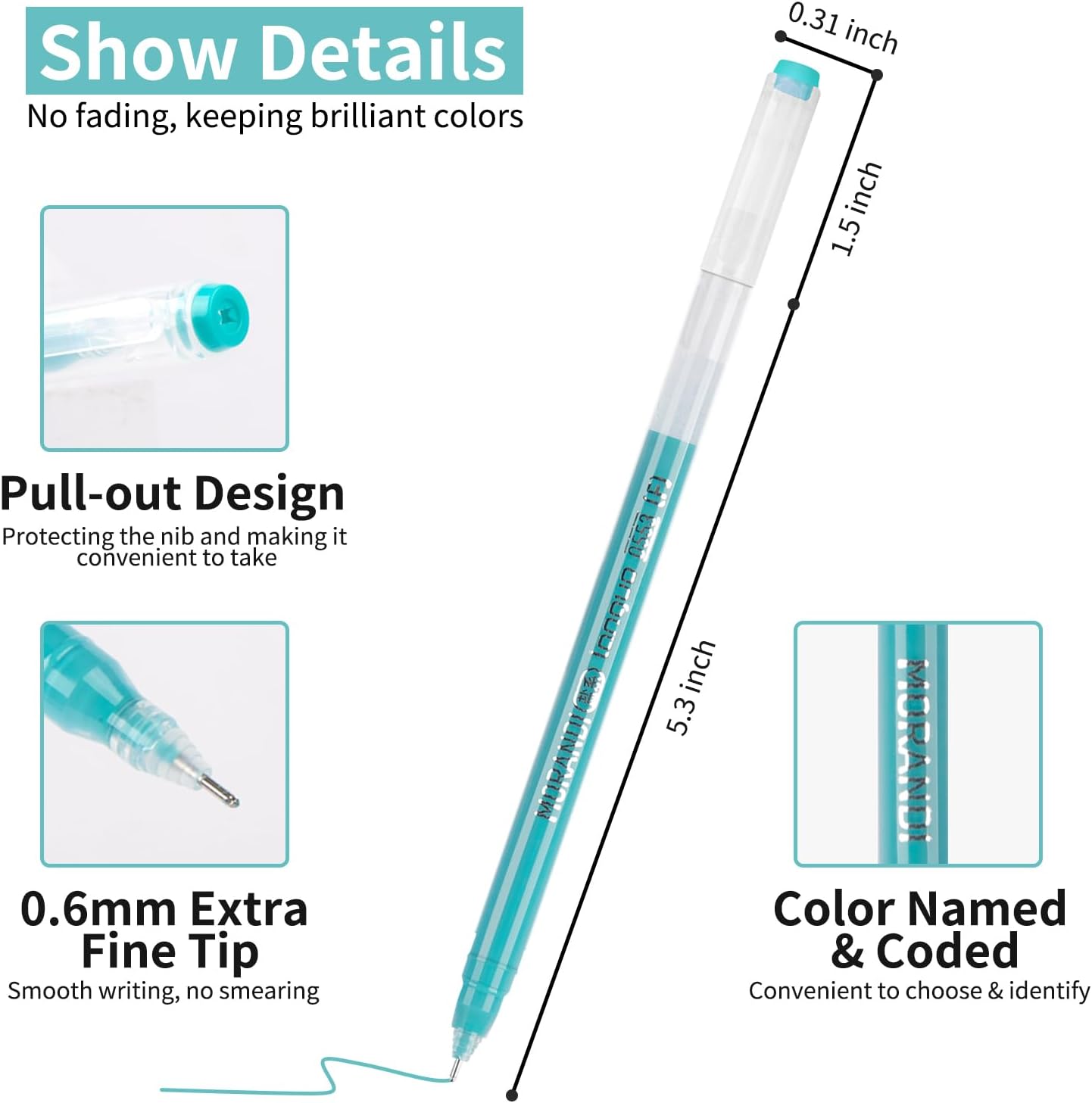 Gel Pens For Coloring, 18 Pack Colored Pens for Black Paper & White Paper, 0.6MM Fine Point Pens for Coloring, Writing, Drawing, Journaling, Note Taking, School, Office, Home