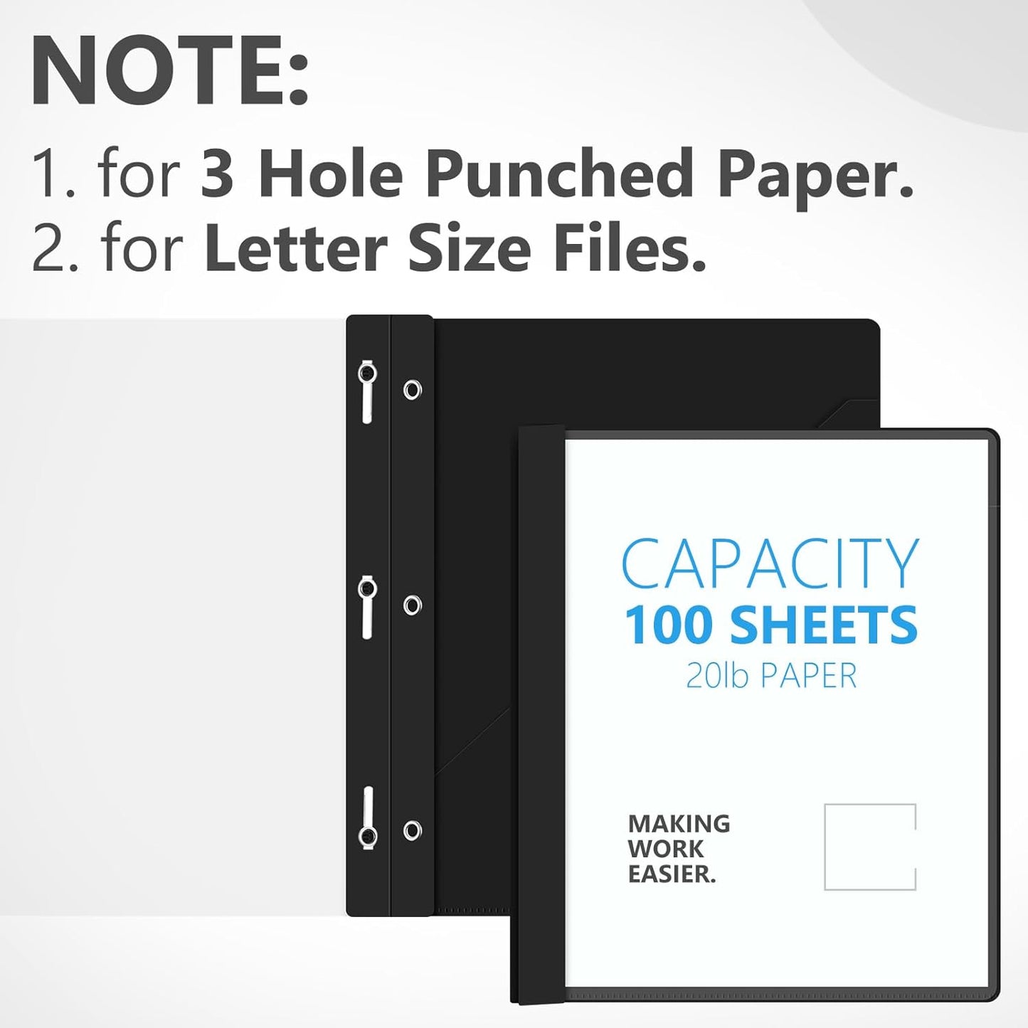 Patelai 48 Pcs Plastic Folders with 2 Pockets and 3 Prongs Home Folders with Card Slot Letter Size Heavy Duty Report Covers for Back to School(Black,Simple Style)